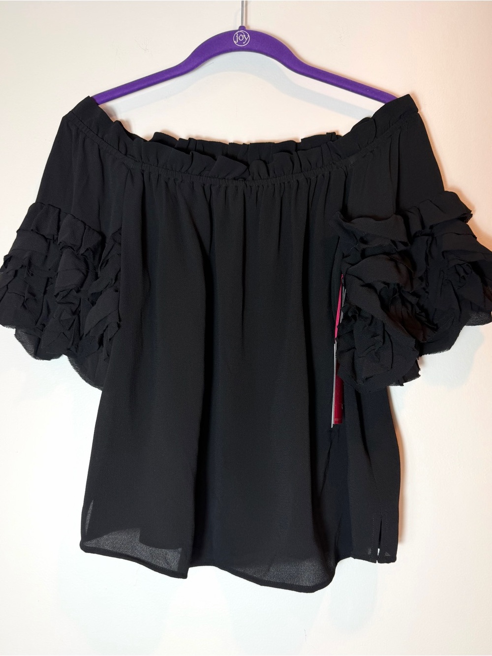 NWT Vince Camuto Off The Shoulder Ruffle Sleeve Blouse Black Size XS